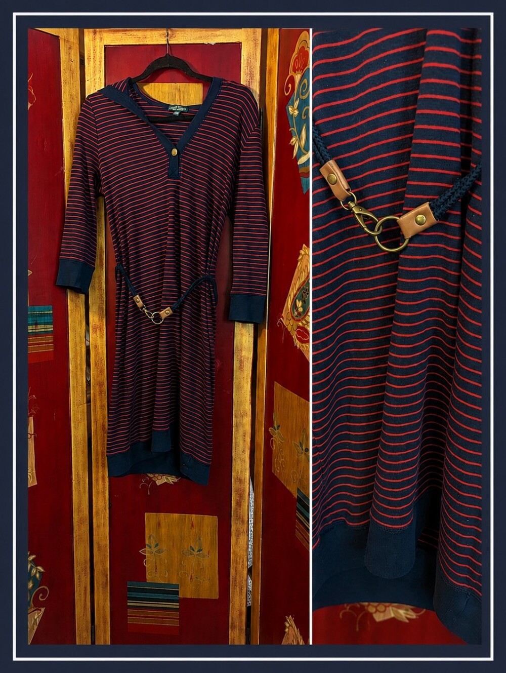 Ralph Lauren Jeans Co Womens Dress Nautical Navy Stripe Belted Coastal Preppy M